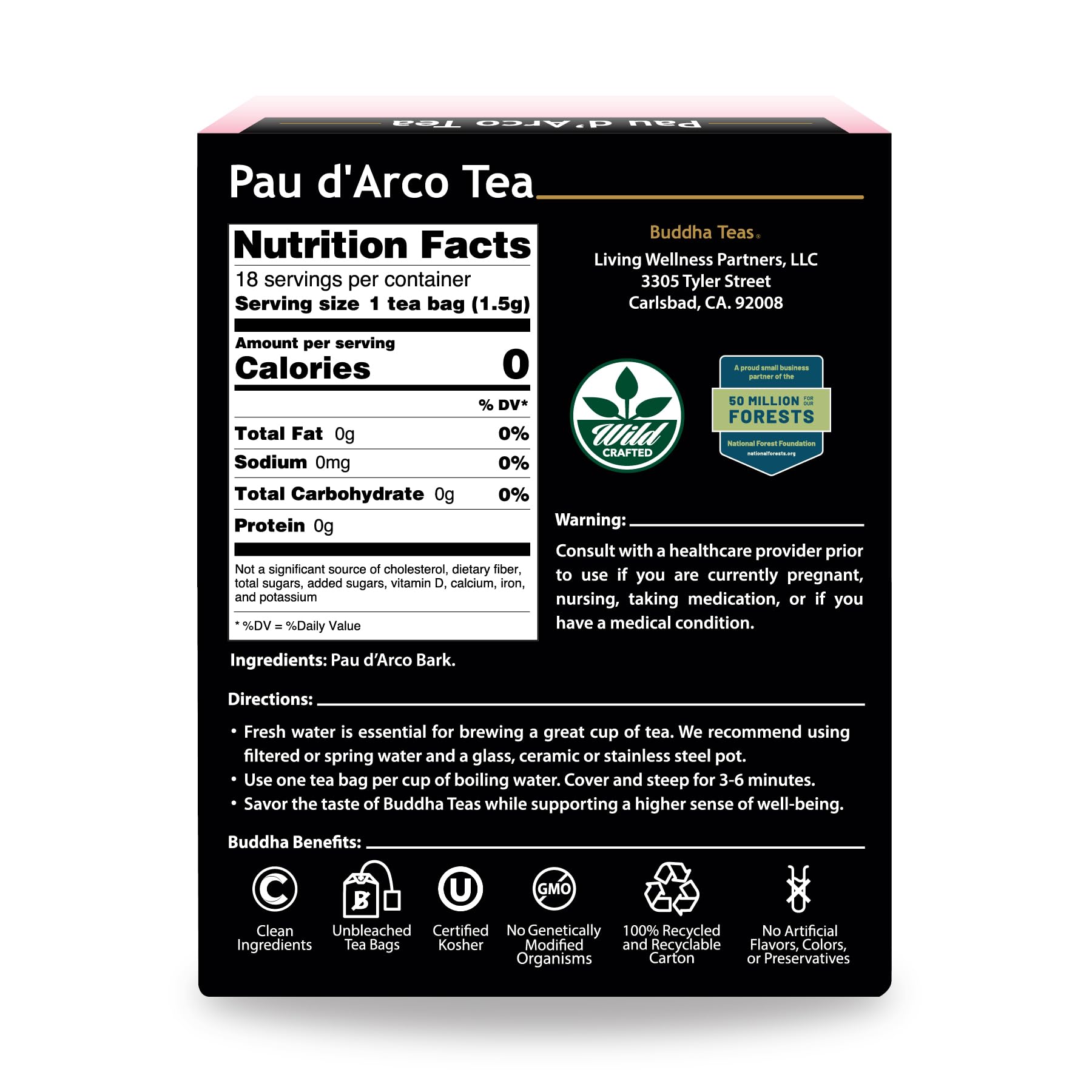 Buddha Teas Pau d'Arco tea in cup with rich aroma