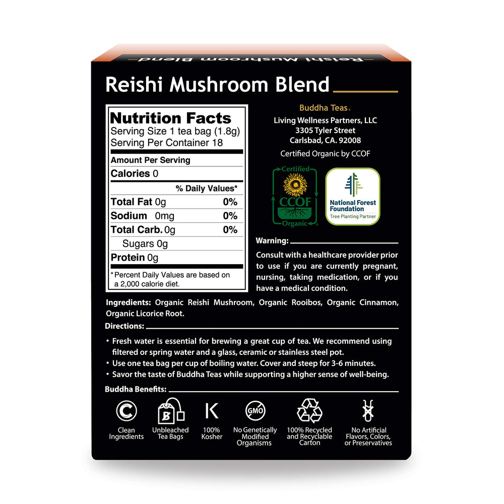 Buddha Teas Reishi Mushroom Blend being poured to reveal a warm aroma