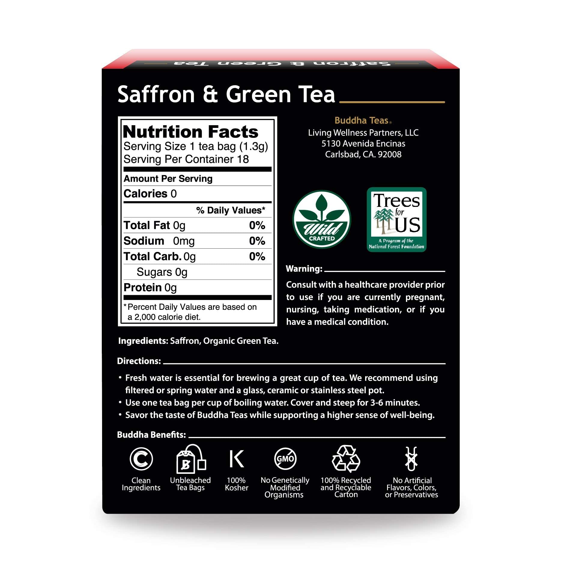 Buddha Teas saffron green tea cup steeping, showcasing a smooth, aromatic brew.