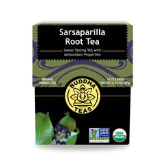 Buddha Teas Sarsaparilla Root Tea pack 18 bags, organic and caffeine-free.
