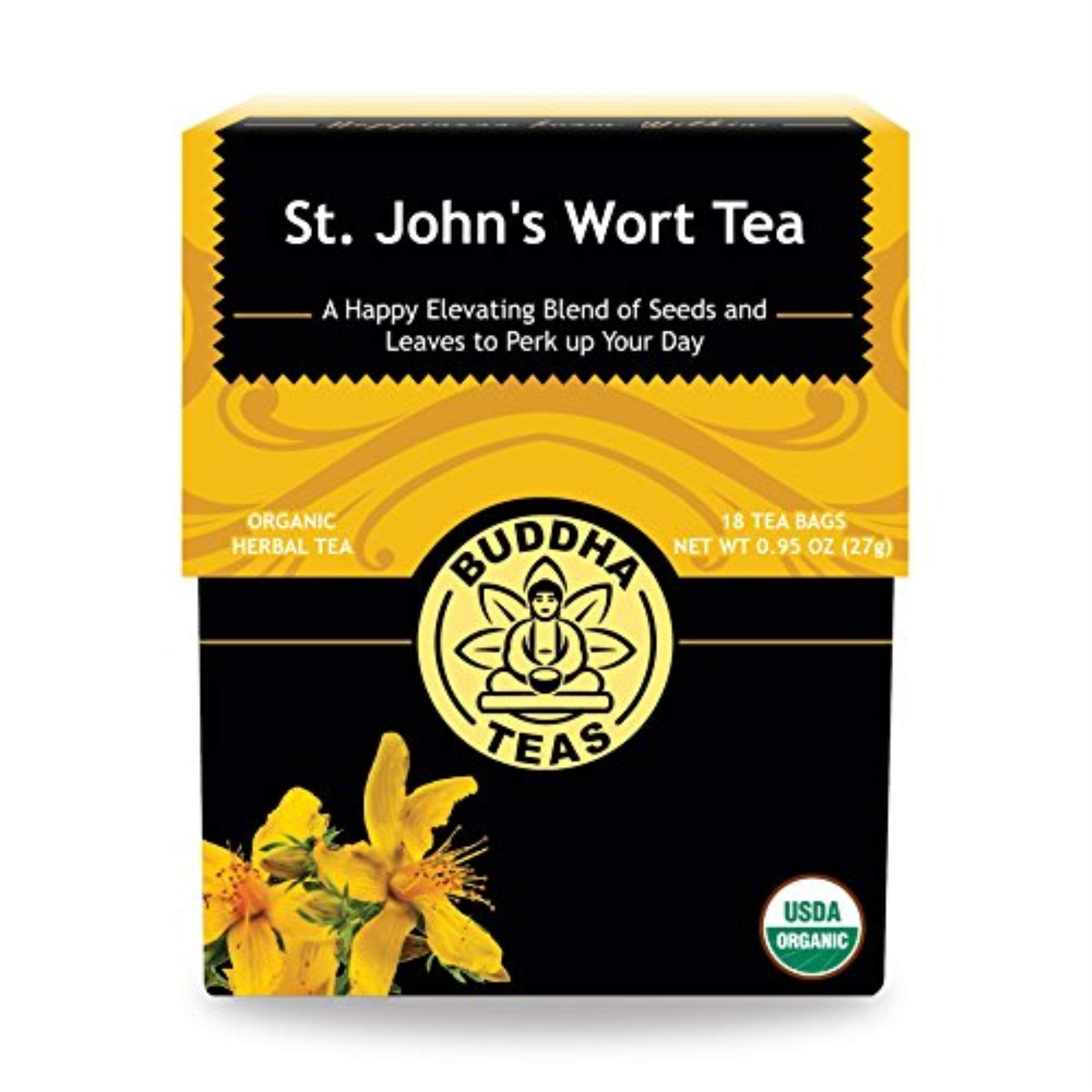 Buddha Teas St John's Wort tea bags arranged for a calming ritual