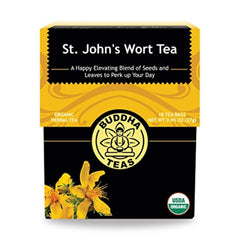 Buddha Teas St John's Wort tea bags arranged for a calming ritual