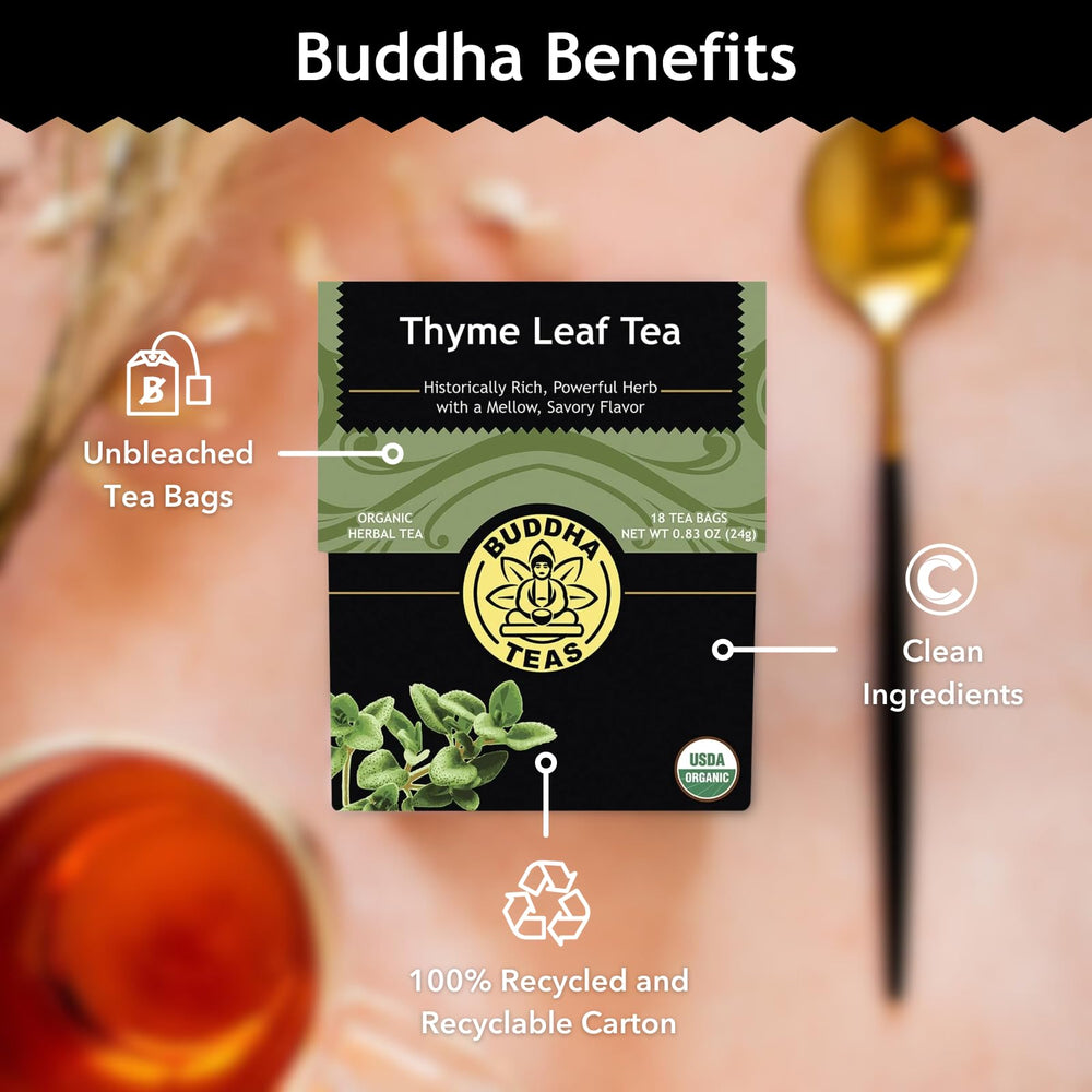 Buddha Teas Thyme infusion delivers savory flavor and a smooth amber brew.