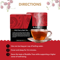 Buddha Teas wild cherry bark tea brew closeup reveals rich color and natural flavor.