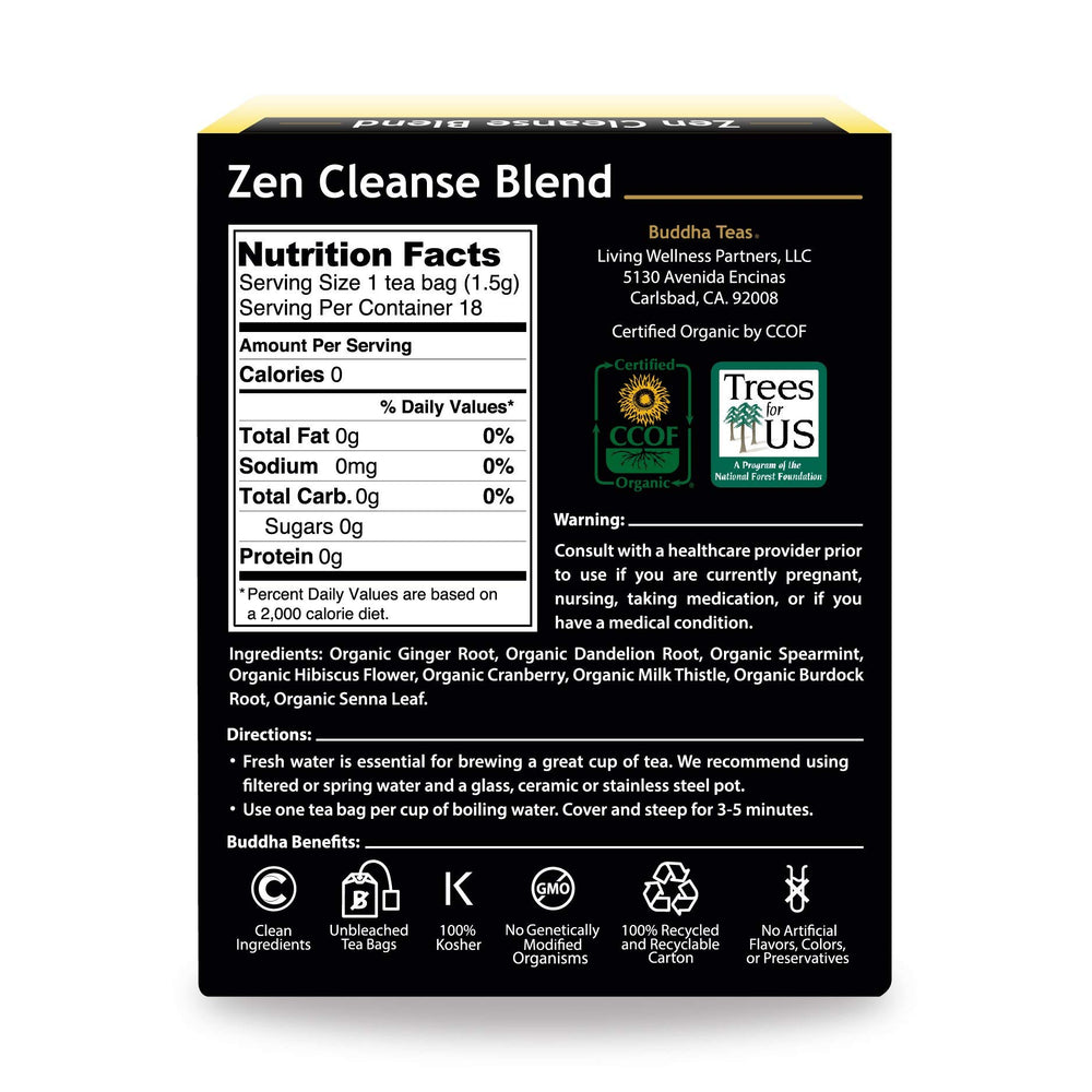 Buddha Teas Zen Cleanse tea brewed in a teapot, inviting herbal aroma