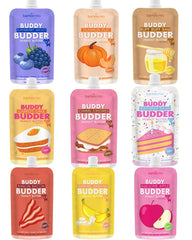 Buddy Budder dog peanut butter 9-pack, ideal variety for tasty training rewards.
