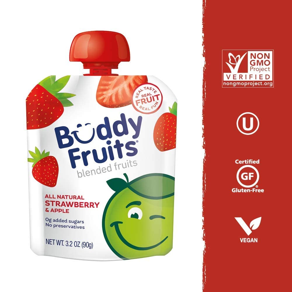 Buddy Fruits strawberry applesauce closeup highlights real fruit ingredients