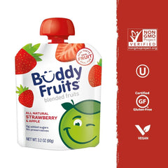 Buddy Fruits strawberry applesauce closeup highlights real fruit ingredients