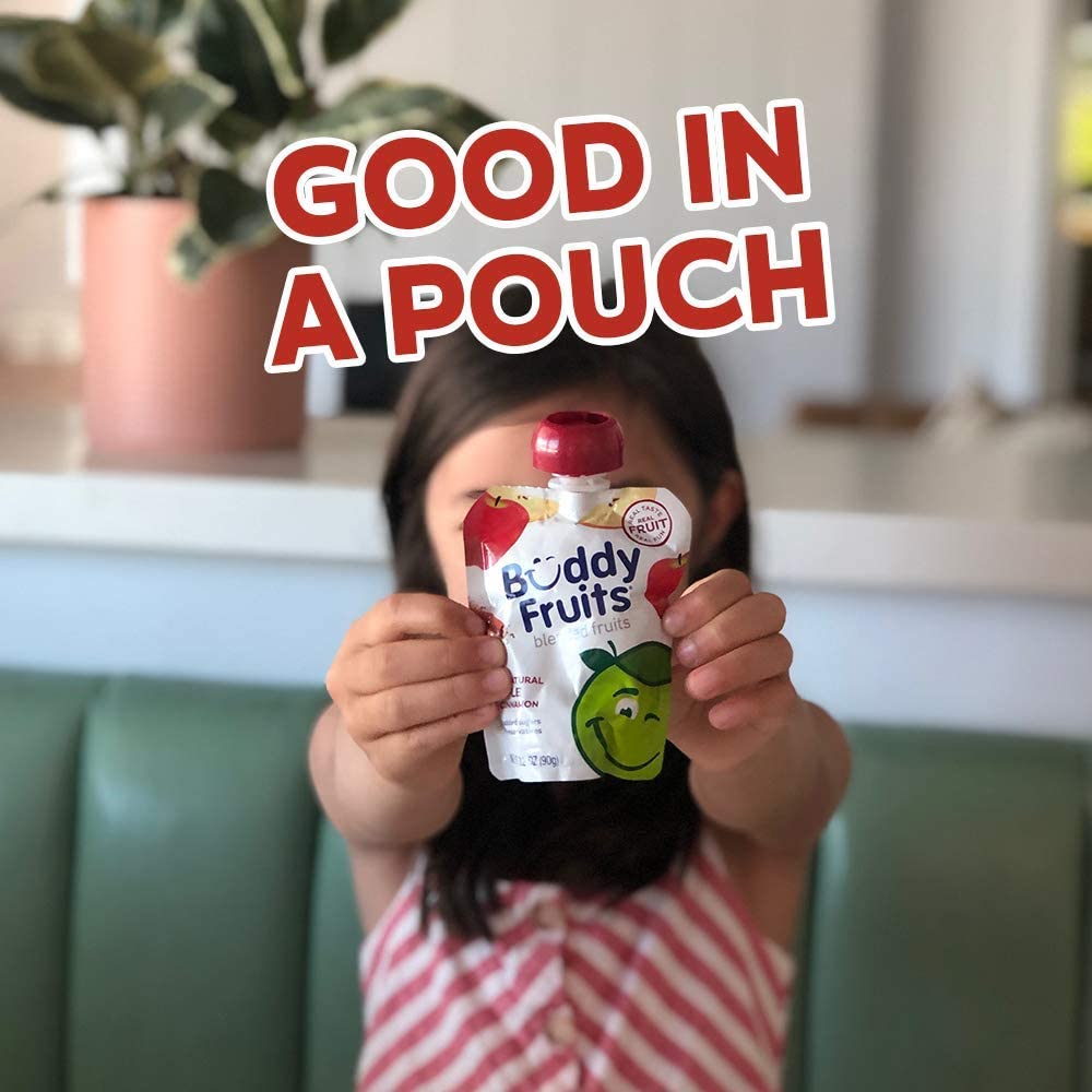 Buddy Fruits pouch pour into cup shows easy serving for little ones