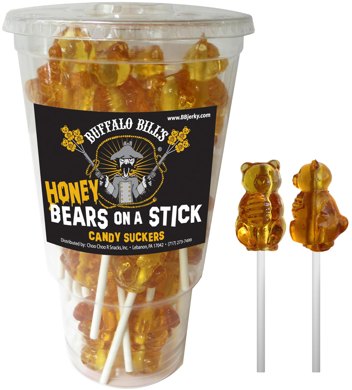 Buffalo Bills Honey Bears on a Stick cup-wrap display for celebrations