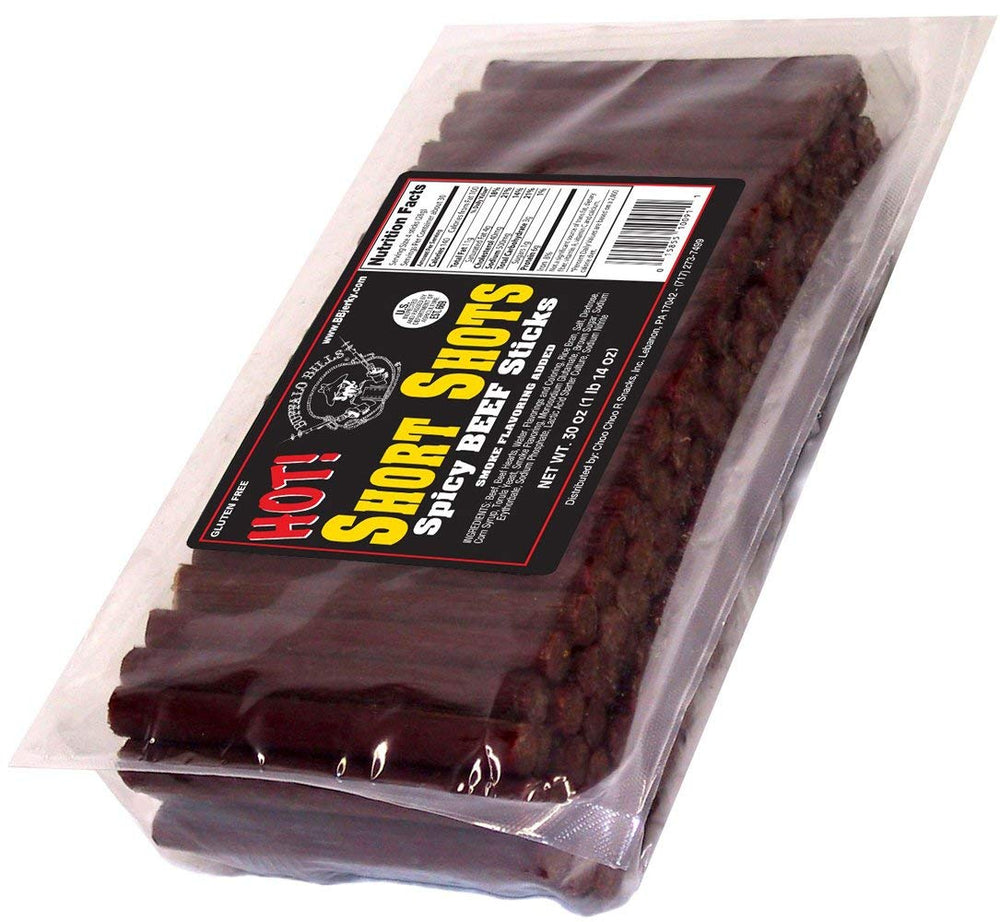 Buffalo Bills Hot Short Shots bag of 120 beef sticks, 30 oz, ideal for parties and gatherings.
