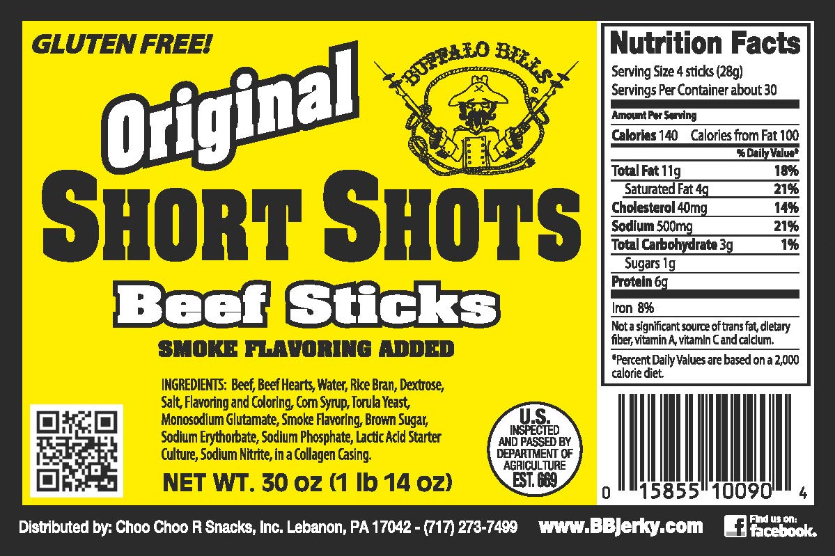 Buffalo Bills Short Shots Original Mild beef sticks close-up highlighting firm texture for a hearty bite.