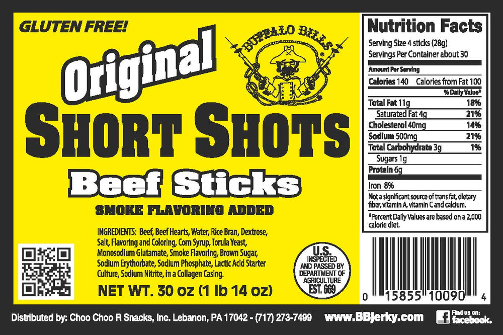 Buffalo Bills Short Shots Original Mild beef sticks close-up highlighting firm texture for a hearty bite.