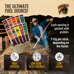 Buffalo Bob's Exotic Jerky 10-Pack flavor variety display for tastings.