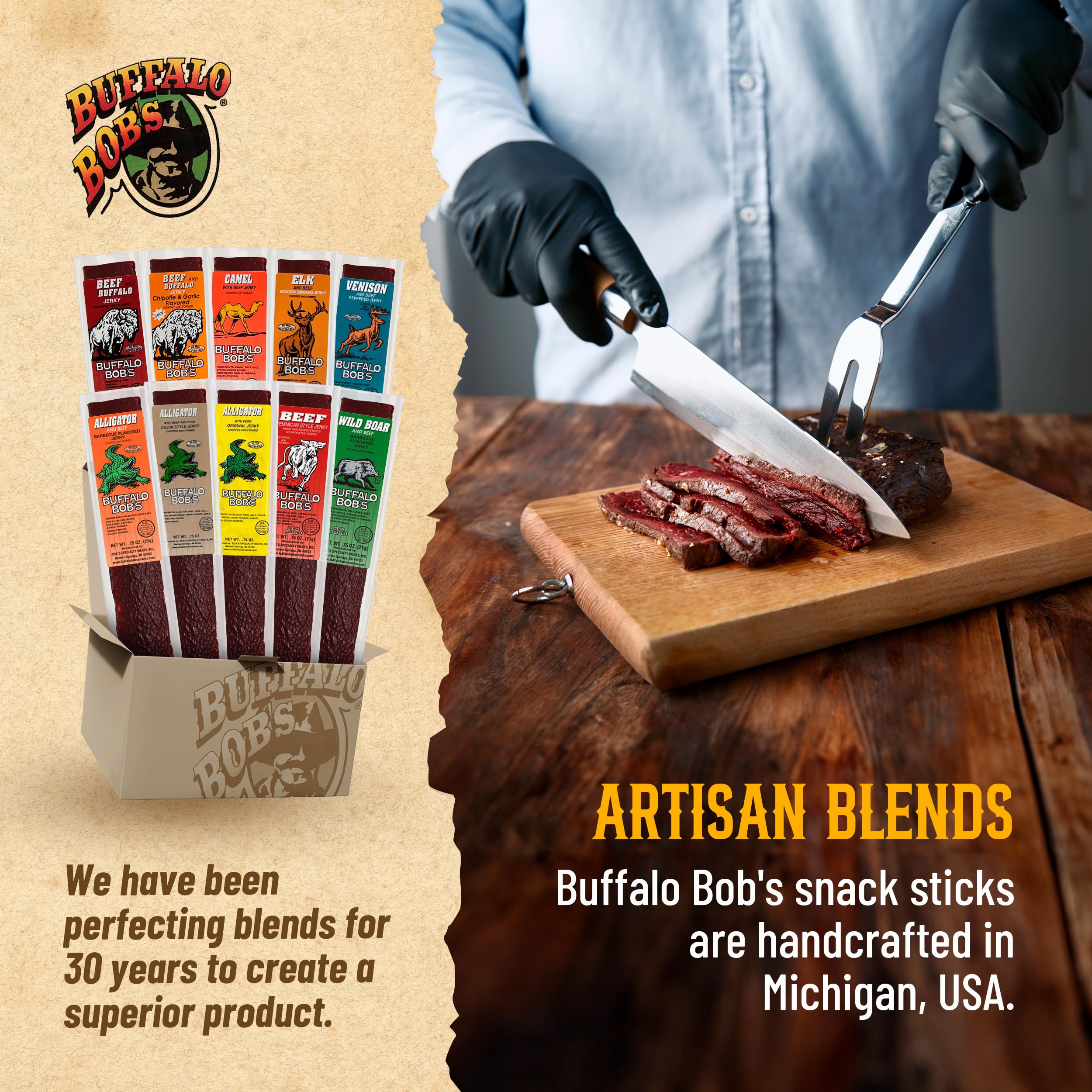 Buffalo Bob's Exotic Jerky Venison with Pepper close-up ready to try.