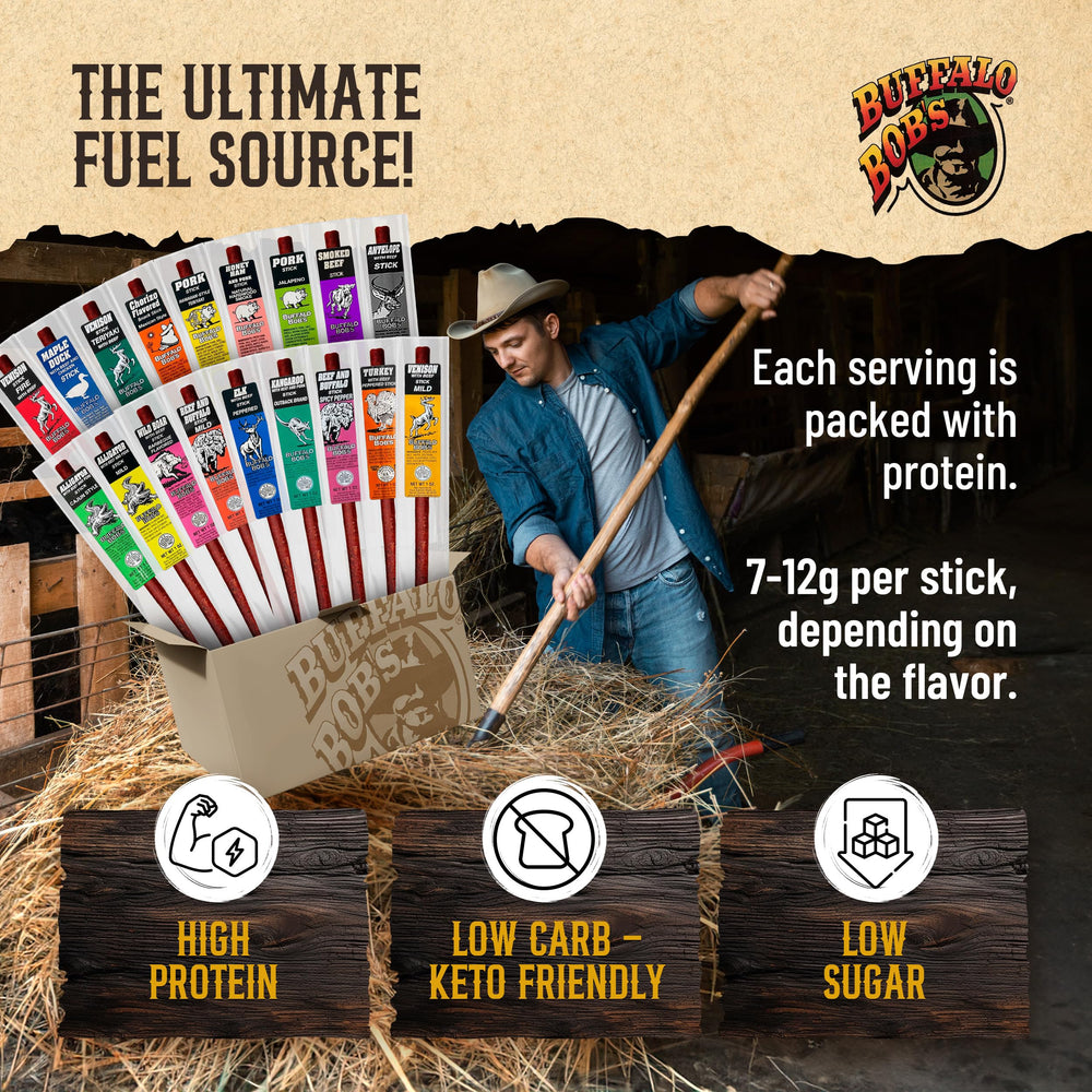 Buffalo Bob's wild boar beef BBQ stick; bold outdoor flavor.