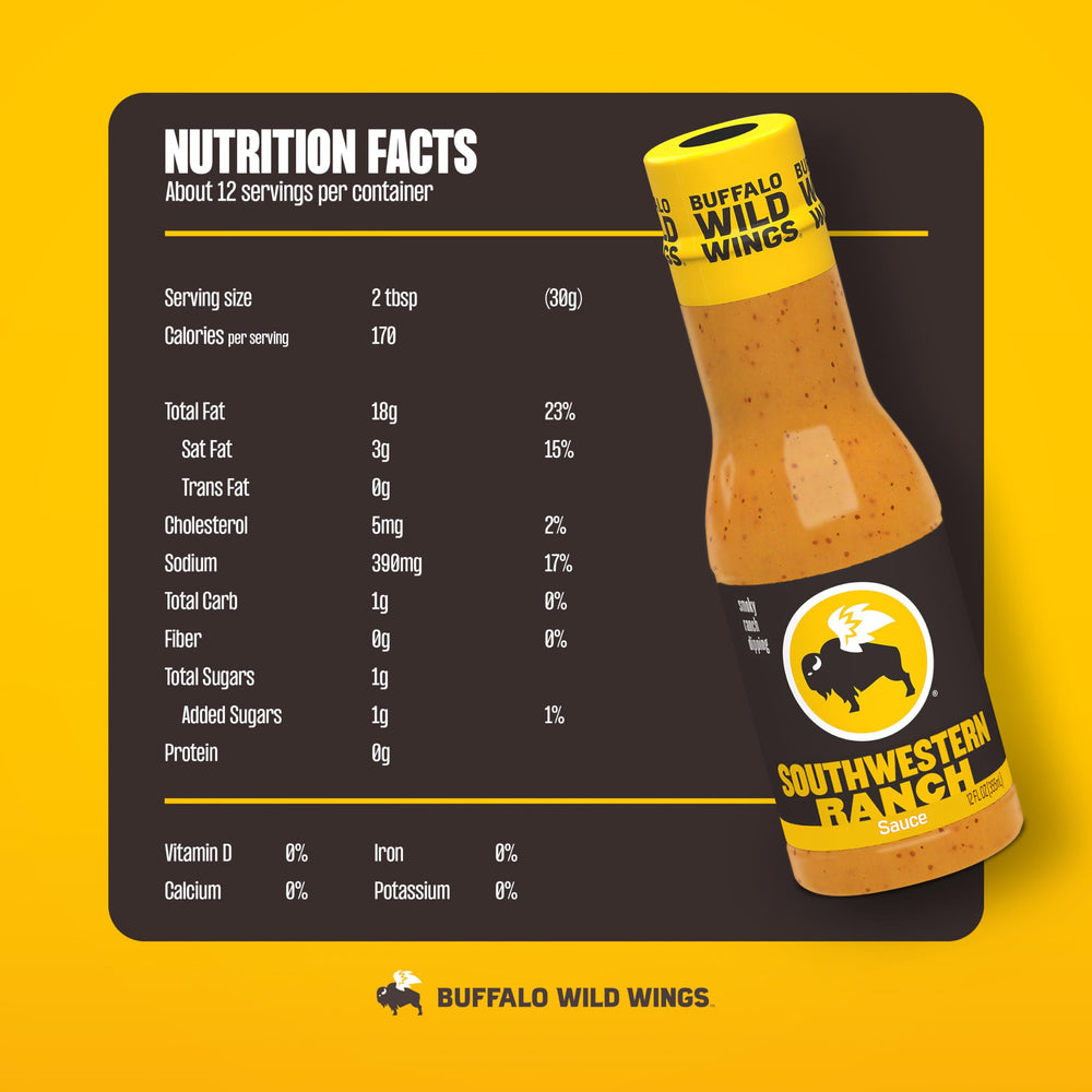 Buffalo Wild Wings Southwestern Ranch Sauce dipping plate with wings and veggies