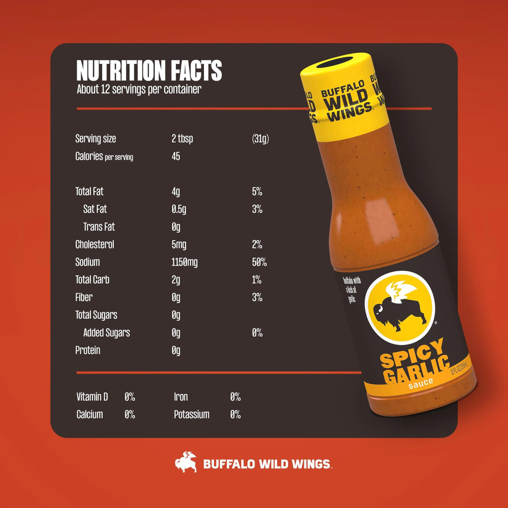 Buffalo Wild Wings Spicy Garlic Buffalo Sauce for dipping delivers rich garlic heat and tang.