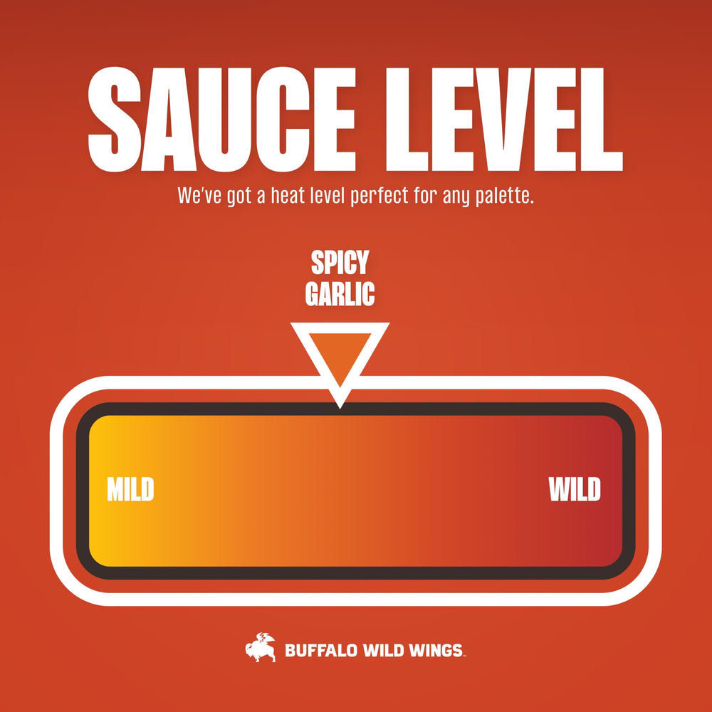 Tailgate-ready Buffalo Wild Wings Spicy Garlic Buffalo Sauce for dipping and topping.