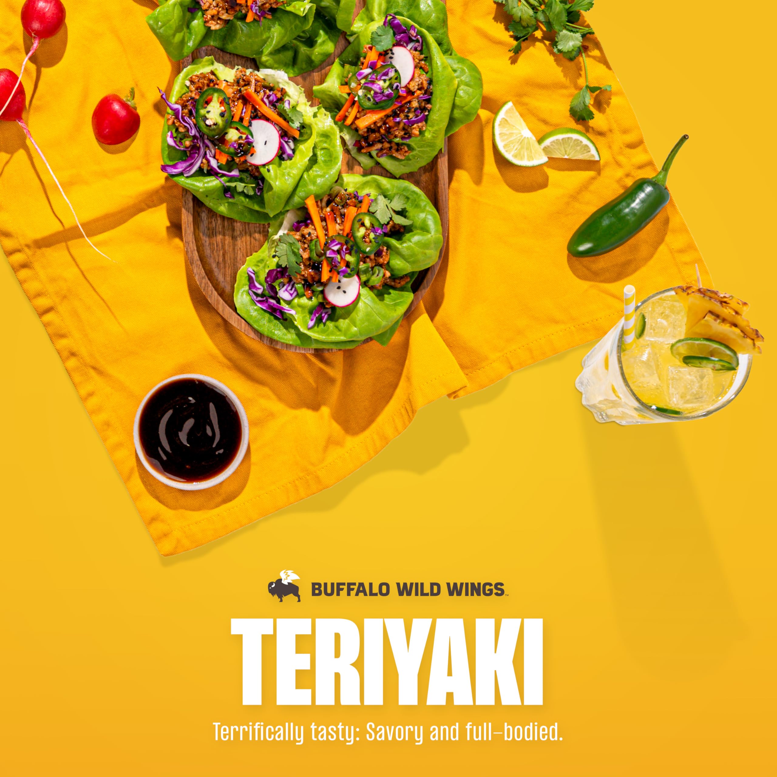 Buffalo Wild Wings Teriyaki-glazed chicken with a glossy finish.