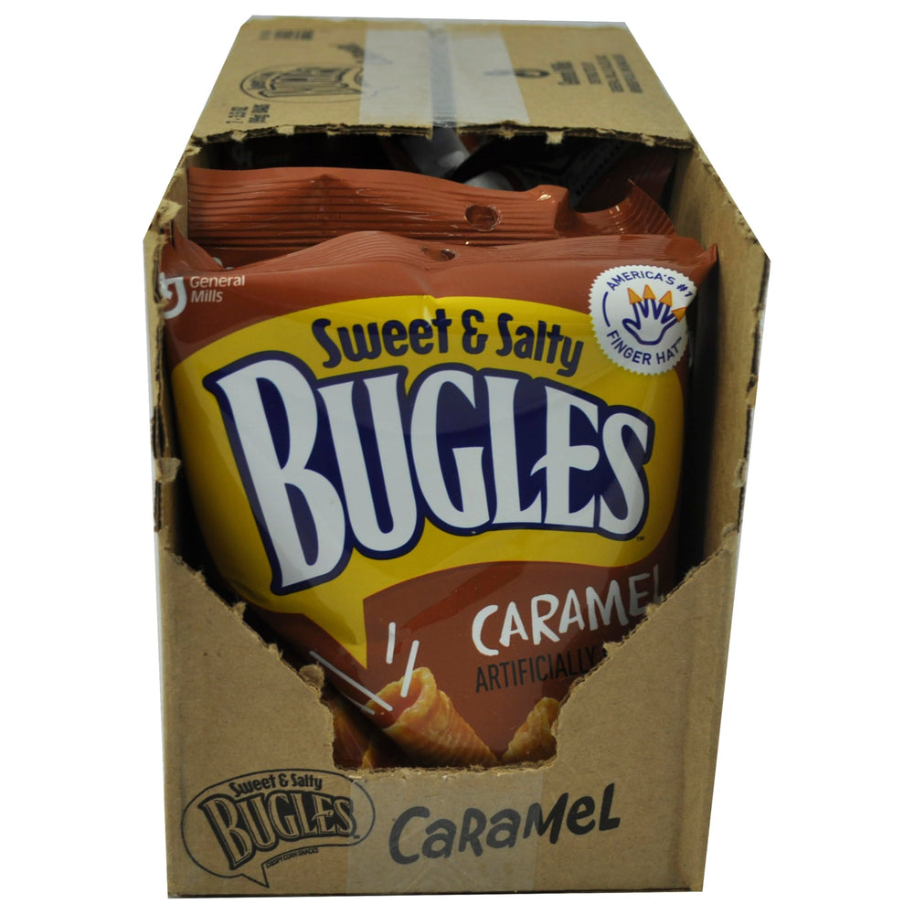 Open pack of Bugles Caramel Snacks ready to share.