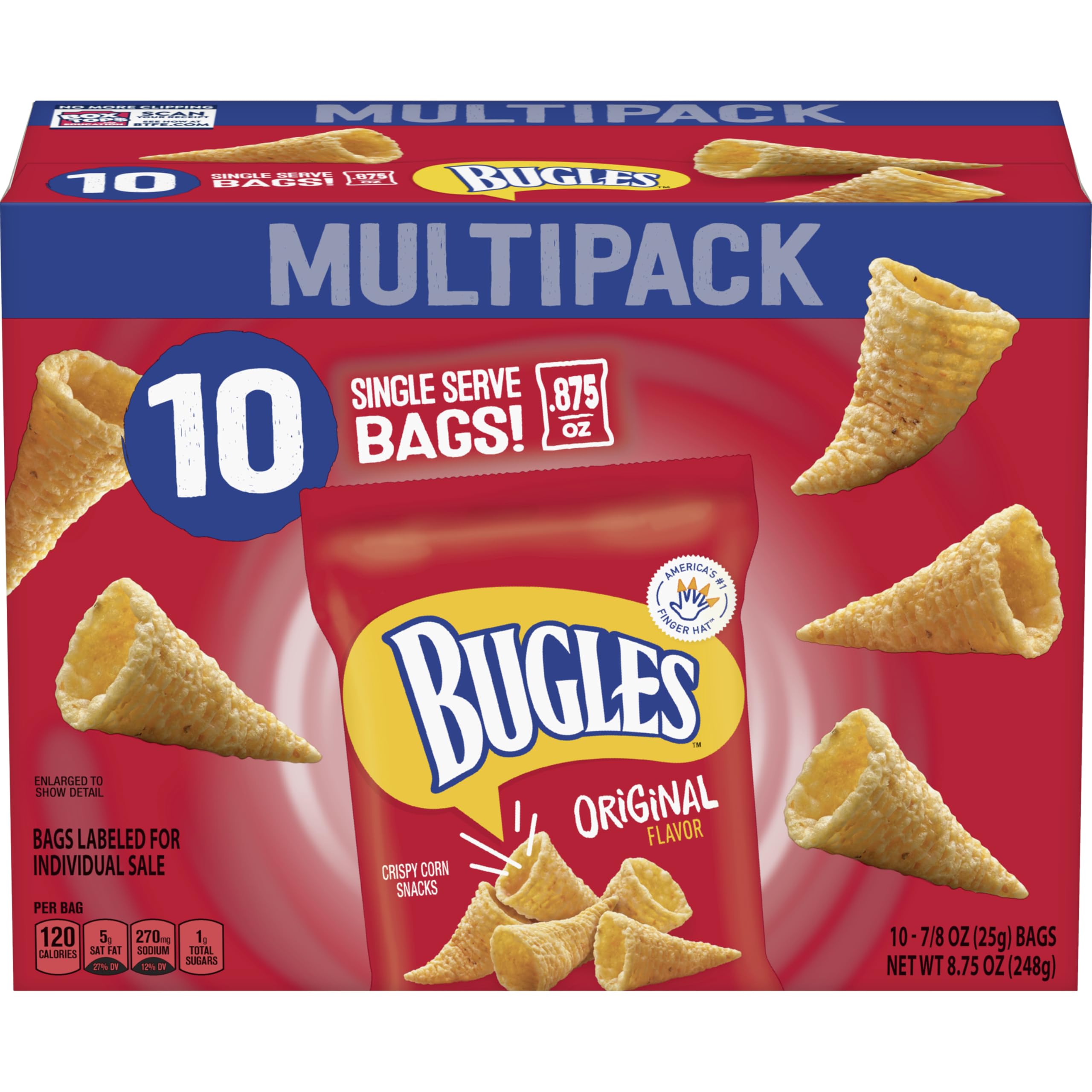Bugles Original multipack bags perfect for lunchboxes and office snacking.