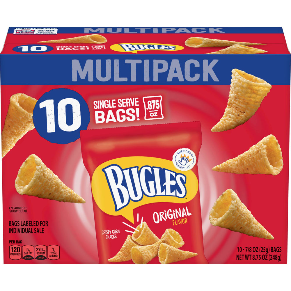 Bugles Original multipack bags perfect for lunchboxes and office snacking.