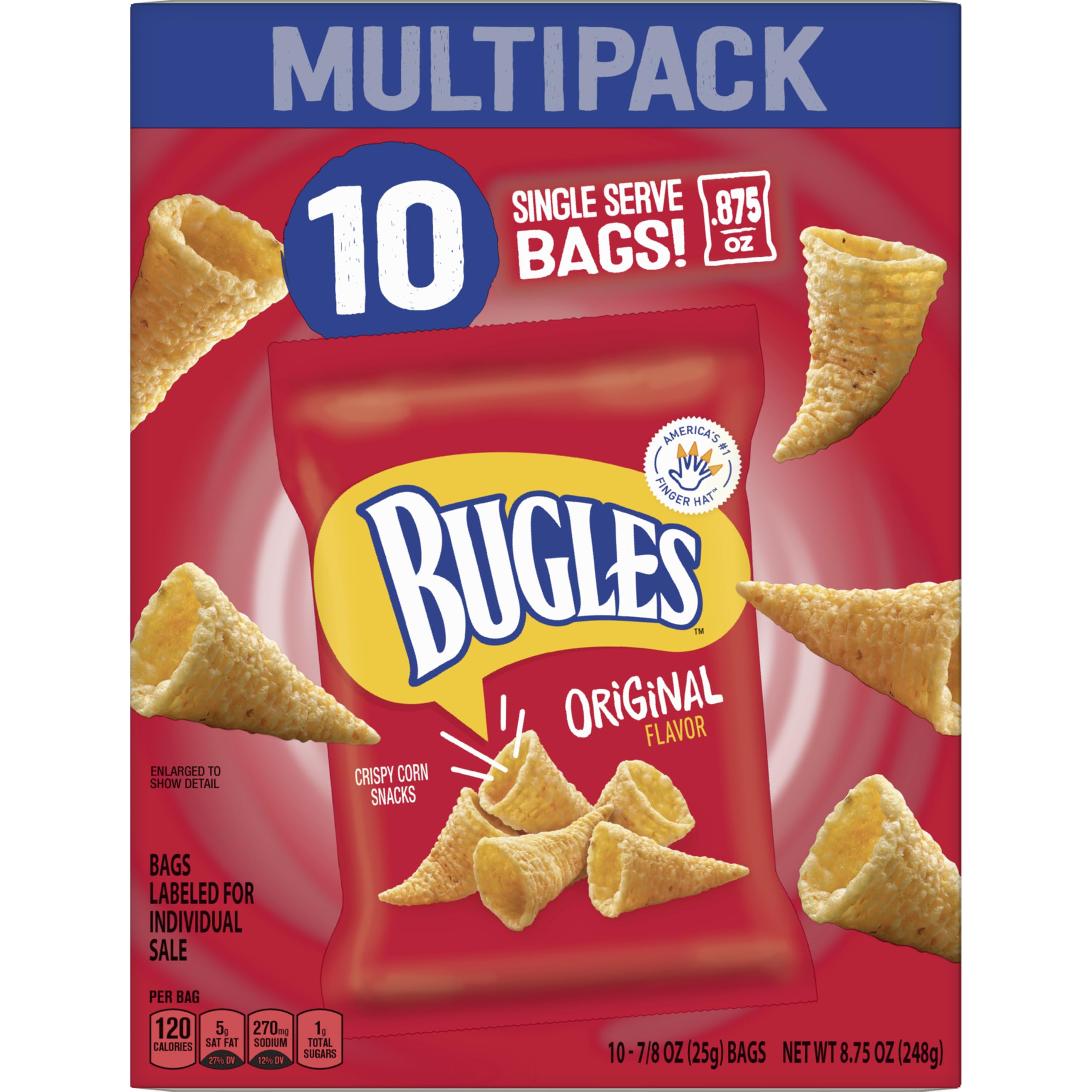 Bugles Original on-the-go snacking offers a satisfying bite.
