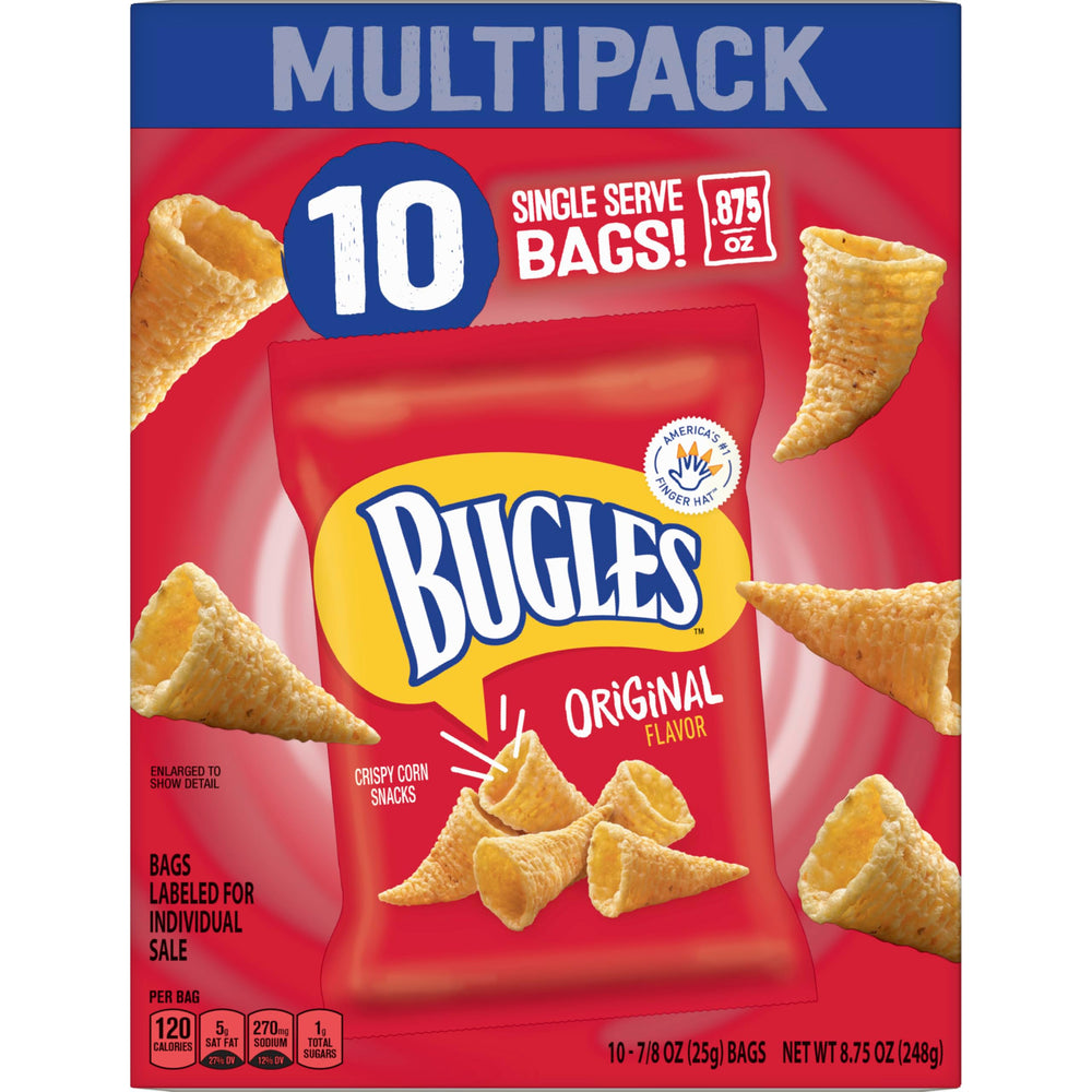 Bugles Original on-the-go snacking offers a satisfying bite.