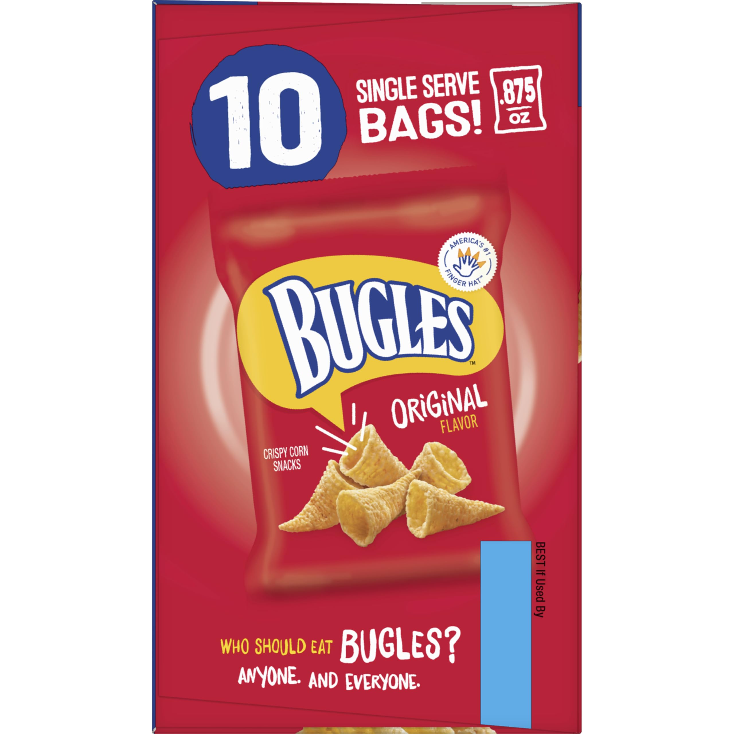 Bugles Original cone-shaped snack adds crunch to trail mix.
