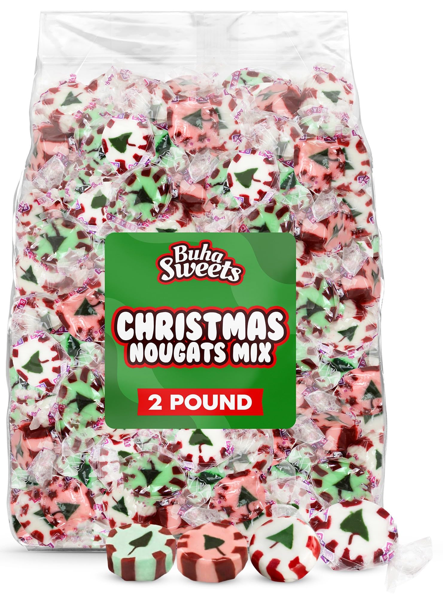 Buha Sweets Christmas nougat mix peppermint pieces in a festive bowl