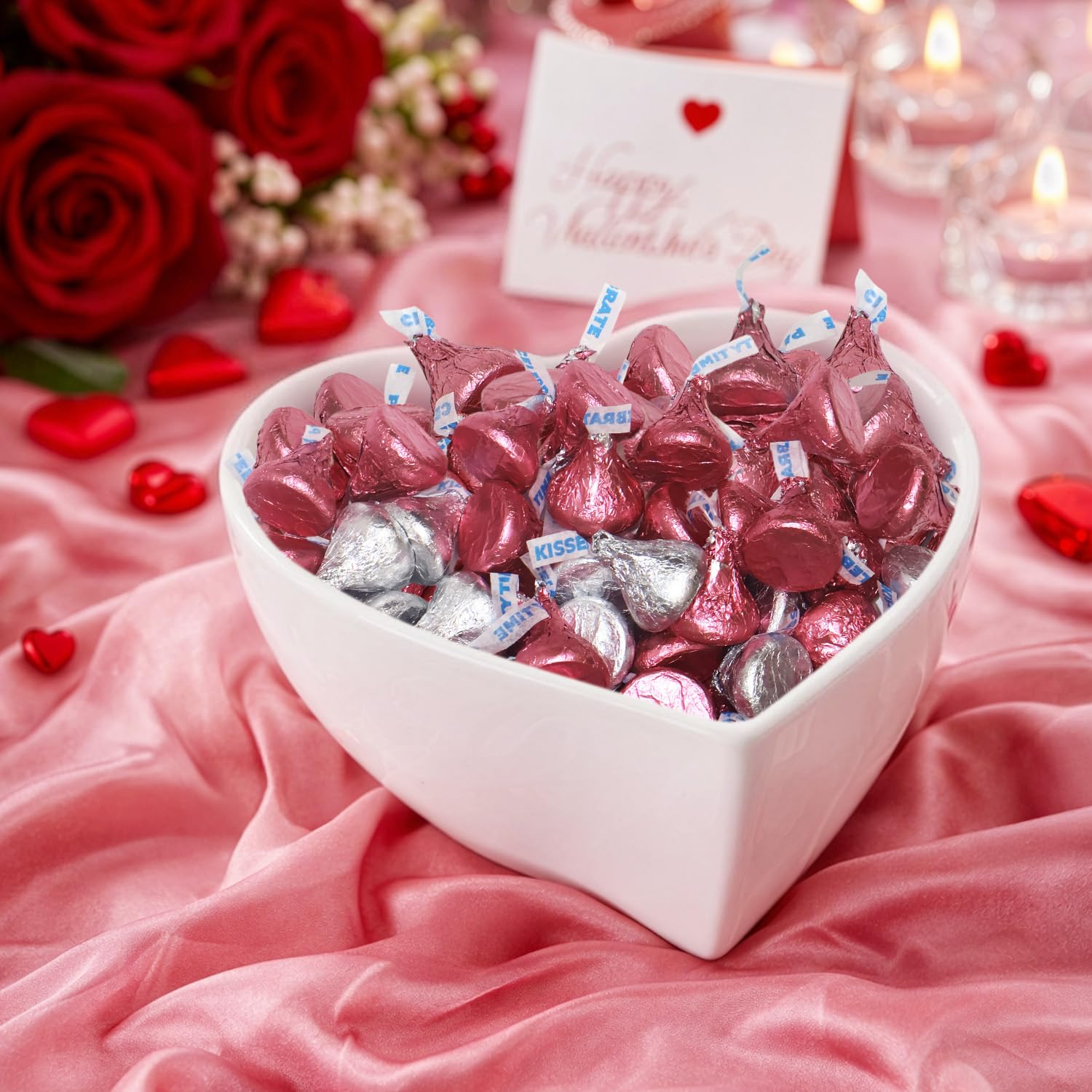 Buha Sweets pink-silver foil chocolates in gift bags for Valentine’s favors