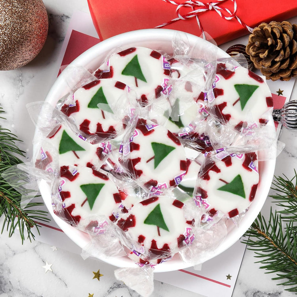 Buha Sweets holiday gift bags featuring peppermint nougats