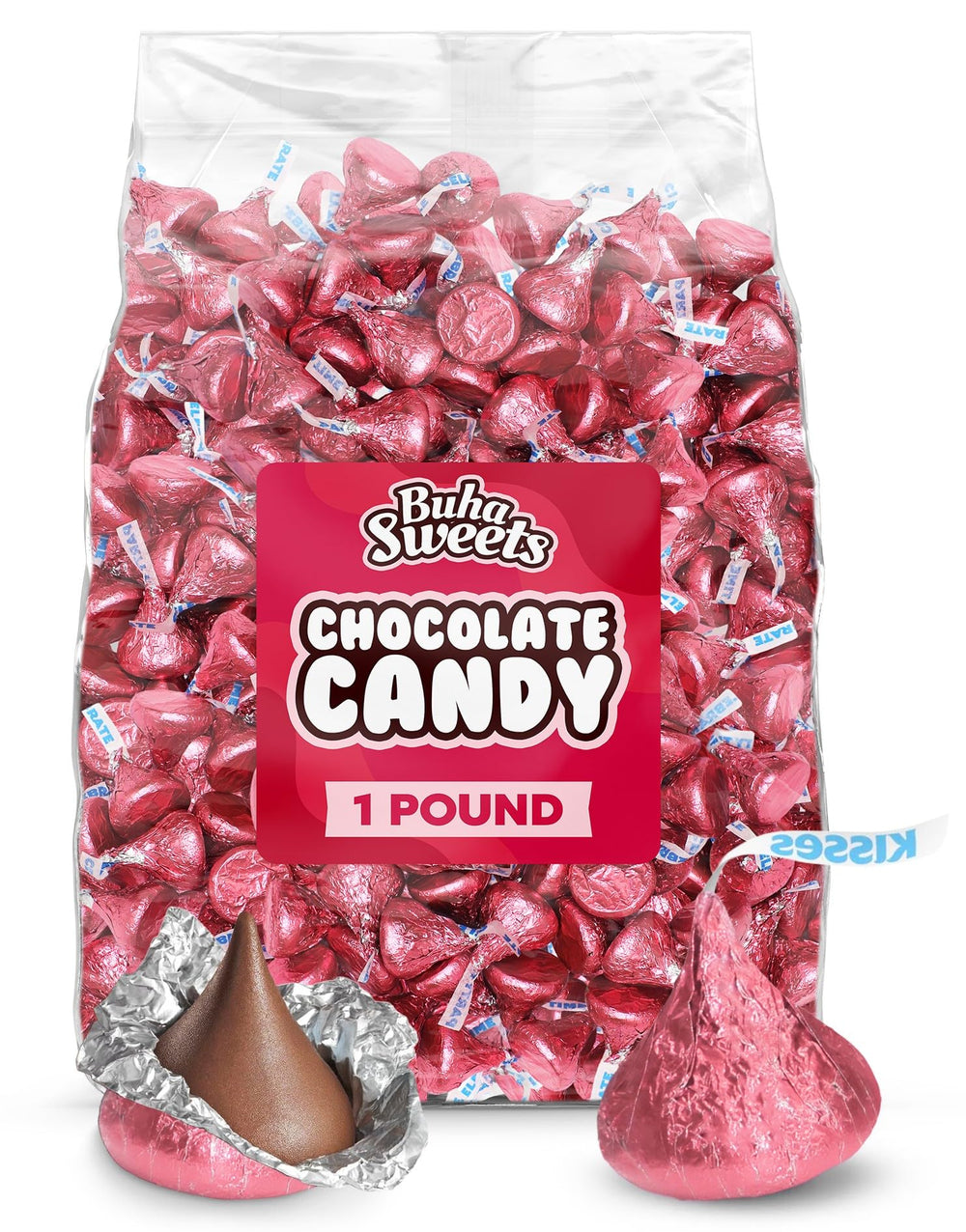 Buha Sweets milk chocolate pink foil 1 lb bag ready for sharing