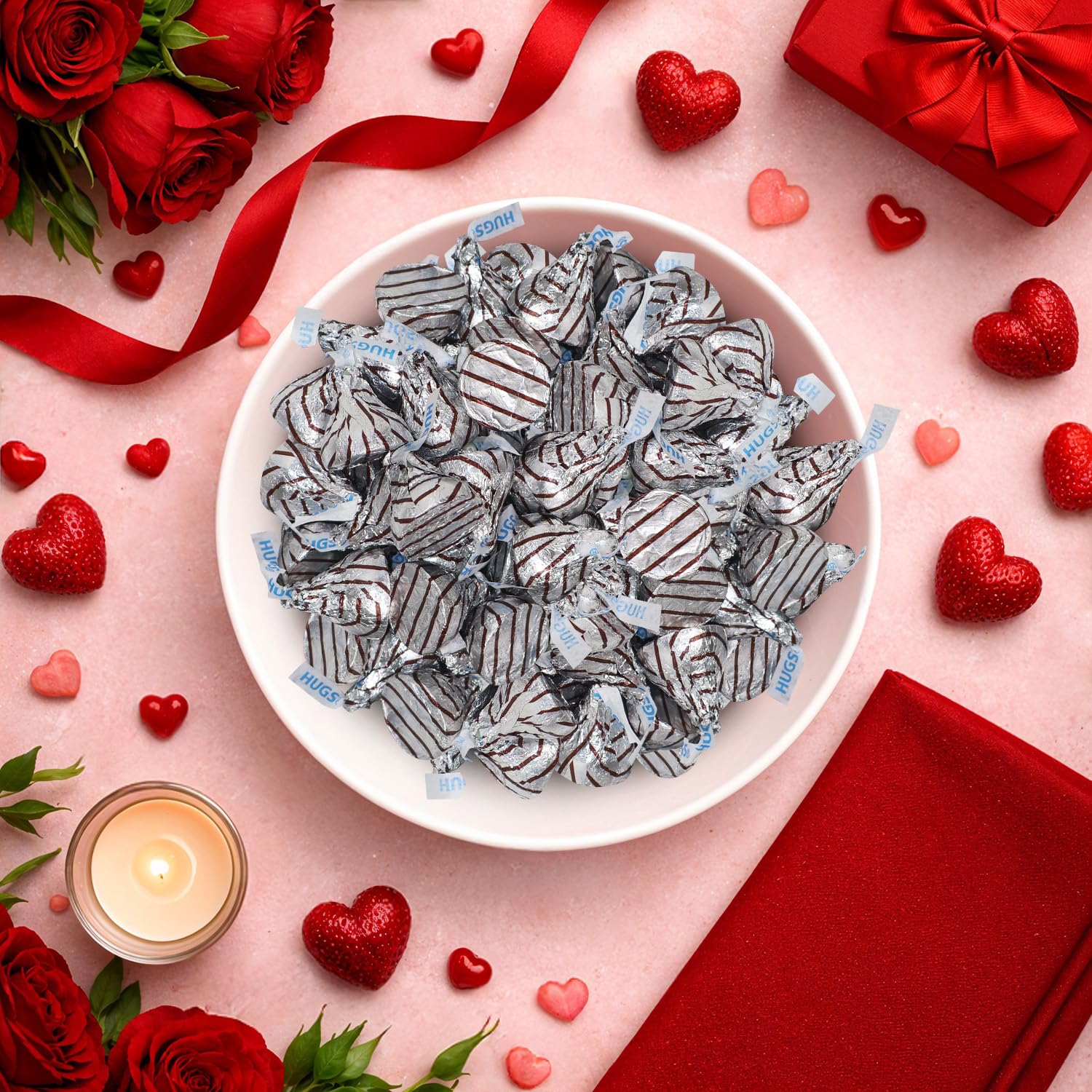 Buha Sweets Valentine’s Day candy display featuring Hugs for classrooms.