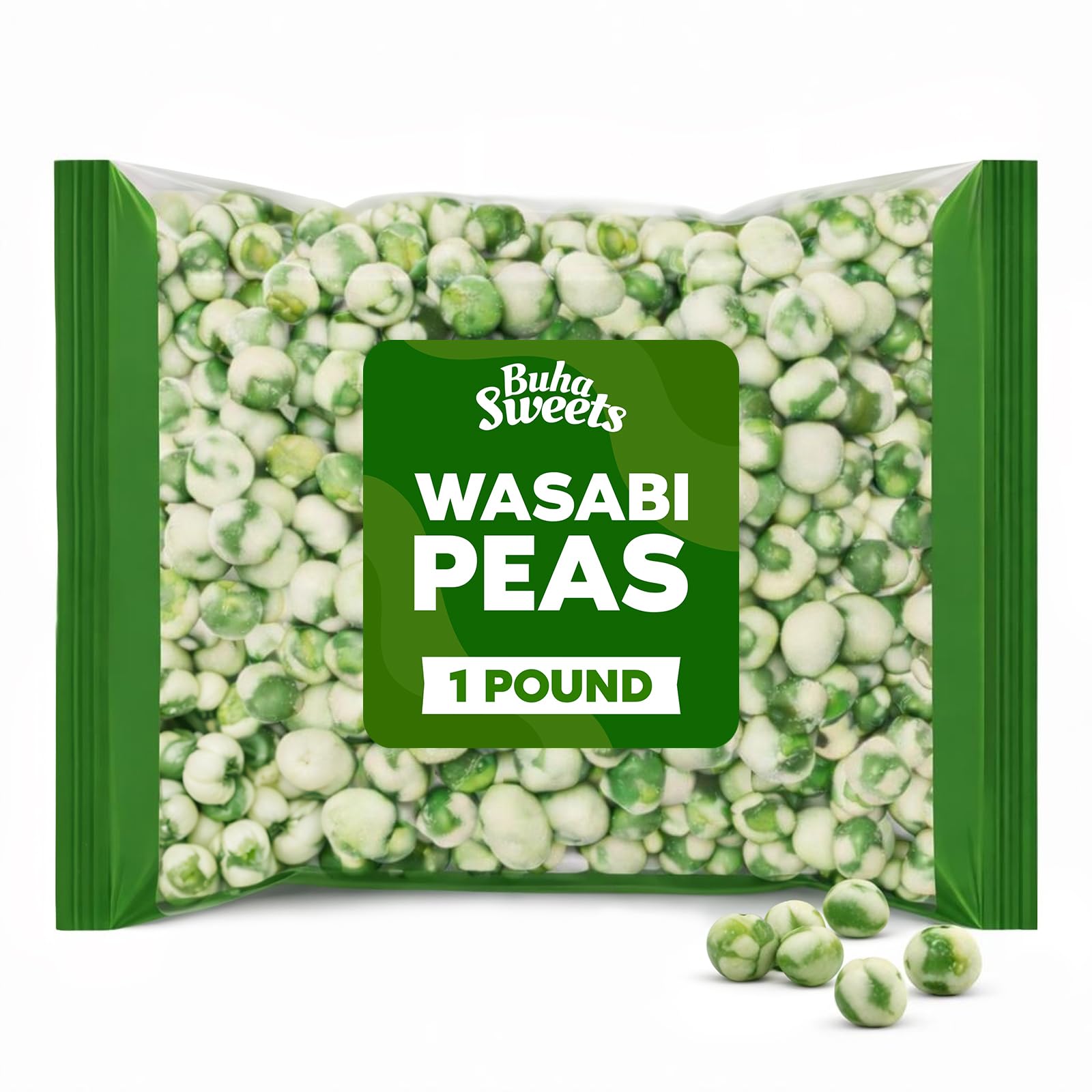 Buha Sweets Wasabi Peas bulk bag ready for sharing at parties.