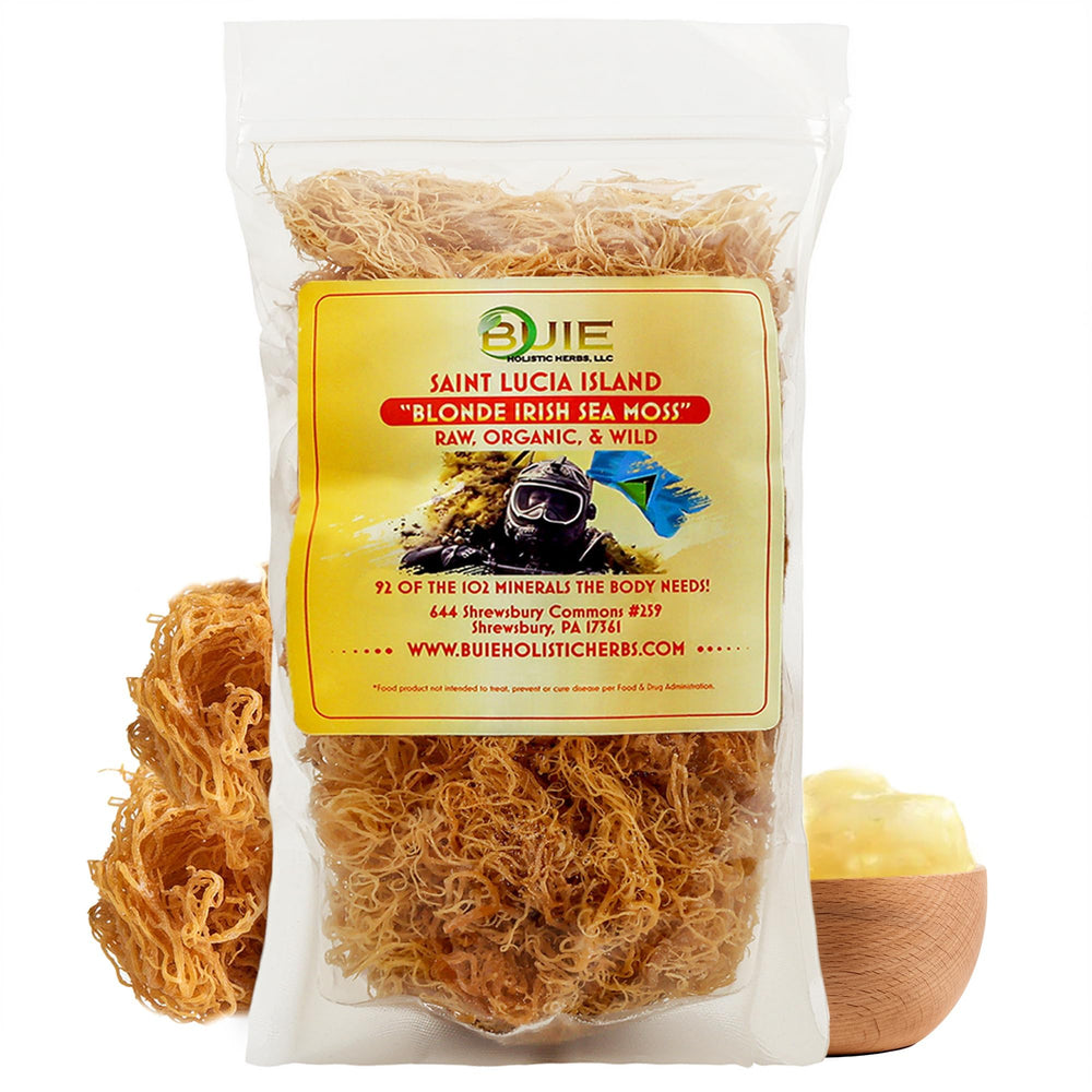 BUIE Golden Irish Sea Moss bottle ready for daily use and mineral support.