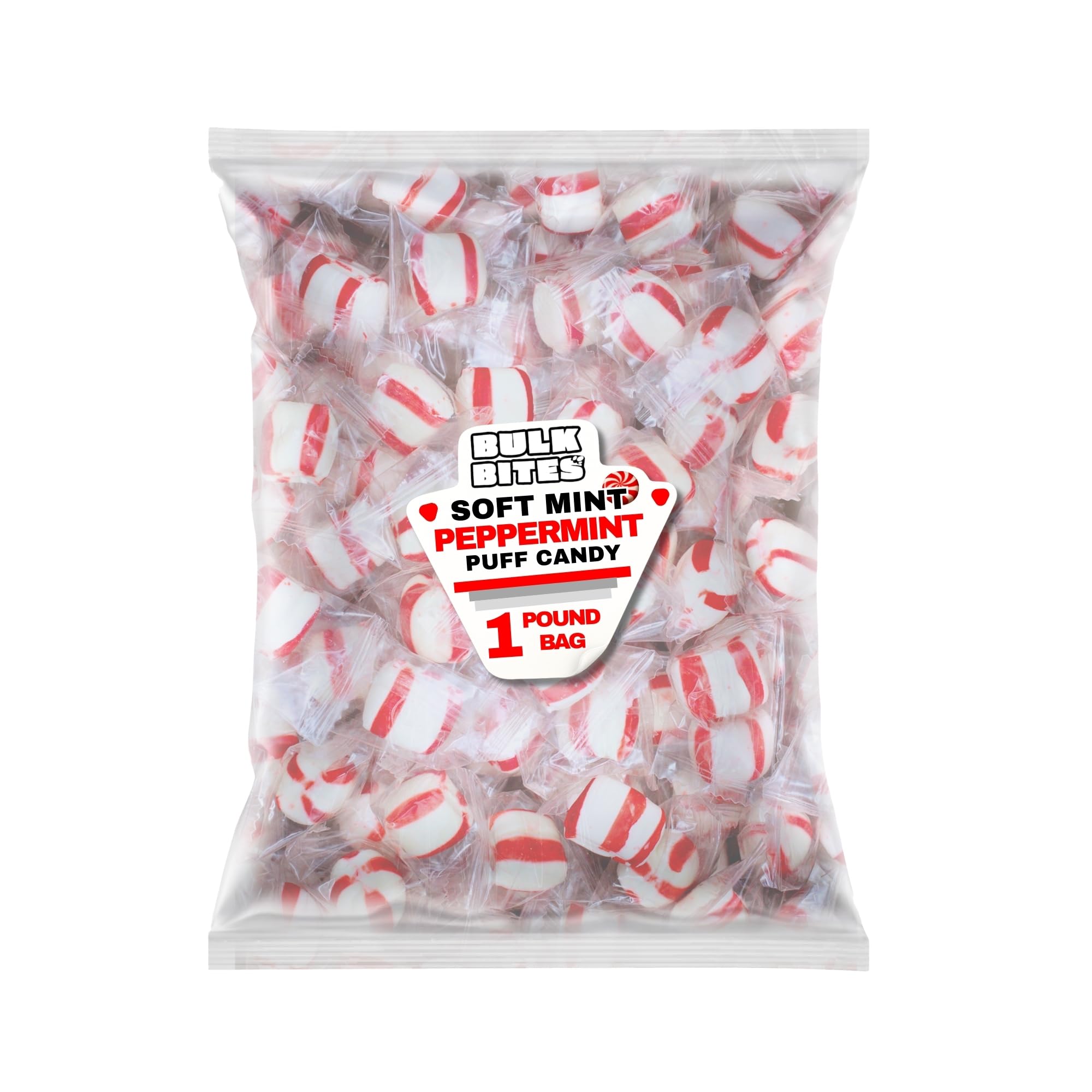 Bulk Bites Soft Peppermint Puff Mints individually wrapped for portion control.