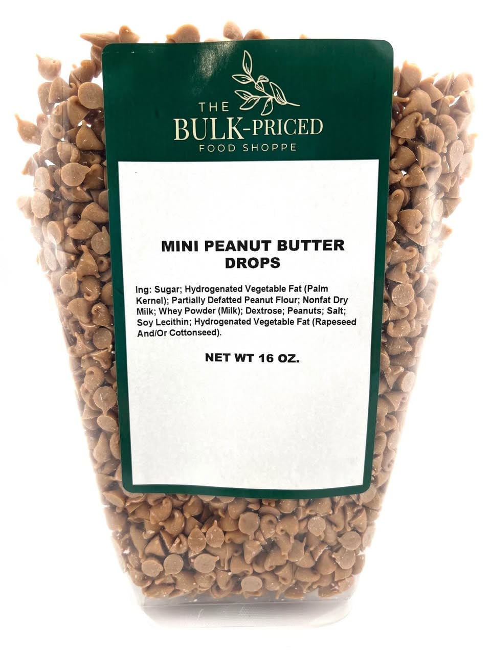 The Bulk-Priced Food Shoppe mini peanut butter drops bag demonstrates resealability for lasting freshness.