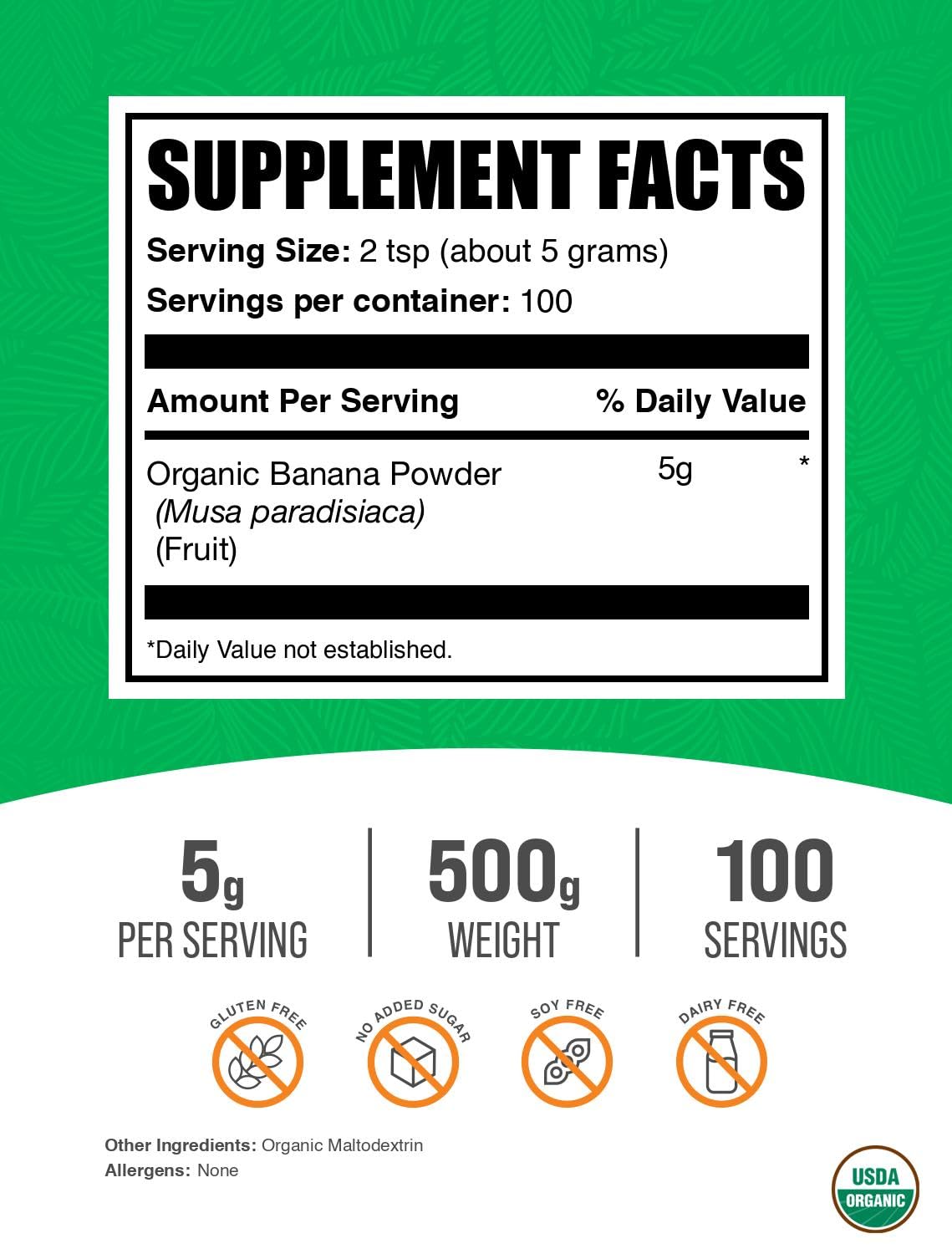BulkSupplements Organic Banana Powder scoop on counter for convenient daily boost.