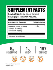BulkSupplements Coconut Water Powder with measuring spoon for easy dosing.