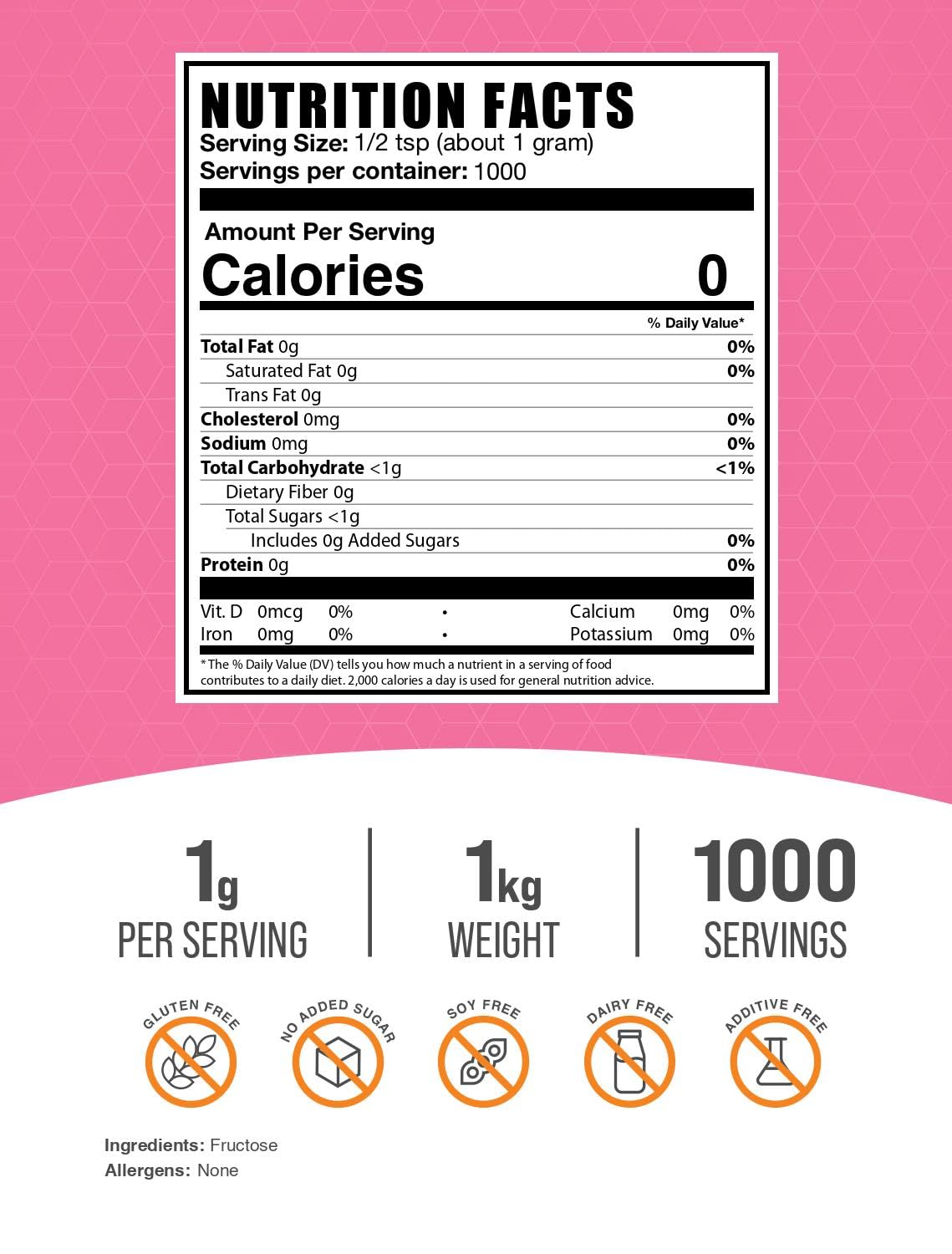 BulkSupplements Fructose powder with a measuring spoon for precise kitchen sweetening.