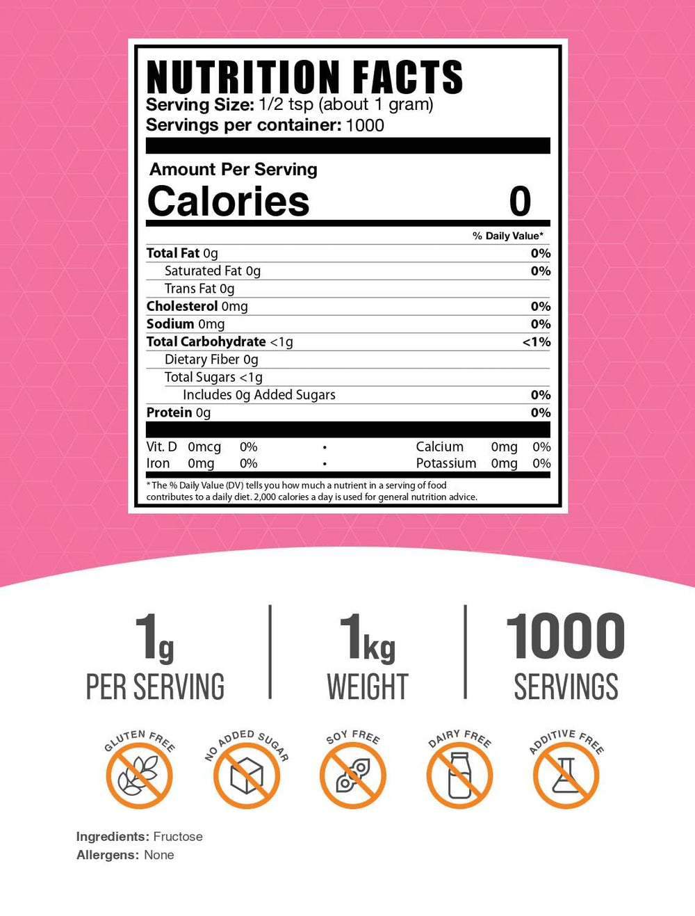 BulkSupplements Fructose powder with a measuring spoon for precise kitchen sweetening.