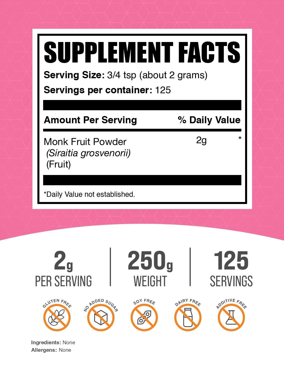 BulkSupplements Monk Fruit Powder scoop illustrating convenient serving size for recipes.