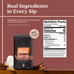 Bulletproof Cinnamon & Vanilla ground-coffee close-up shows texture and aroma