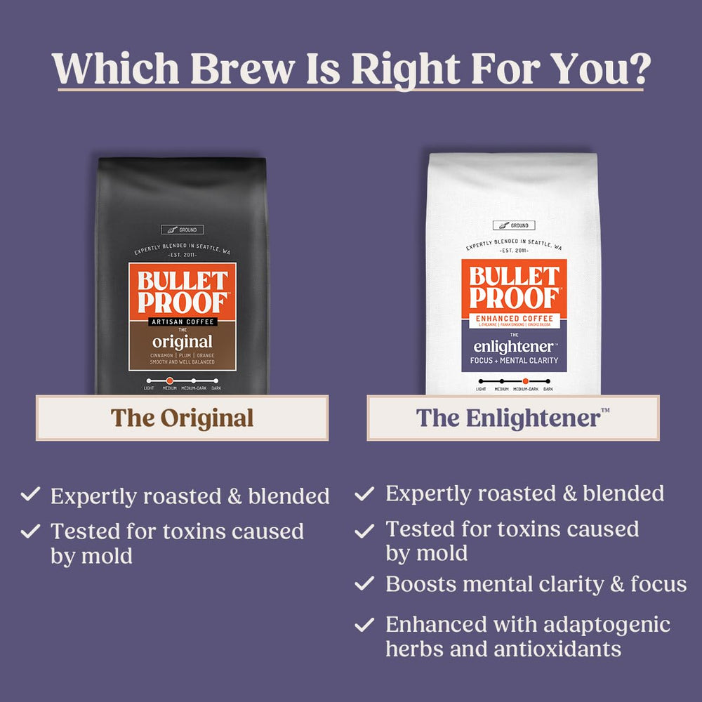 Bulletproof Enlightener ground coffee pour-over setup inviting a mindful cup