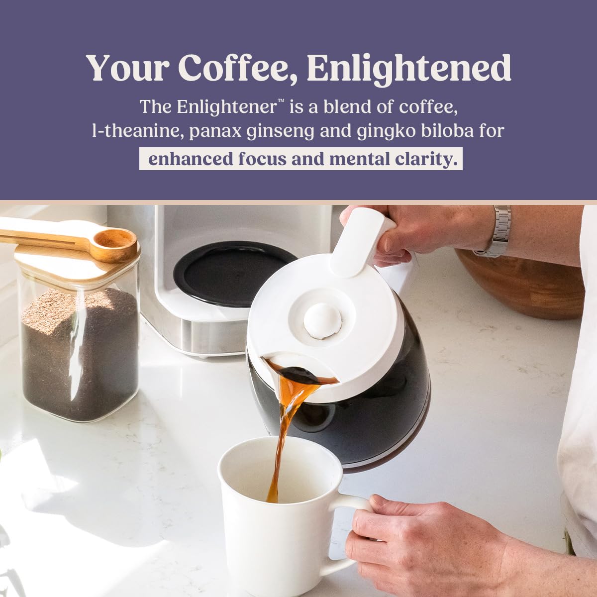 Bulletproof Enlightener pods in a coffee maker deliver focused alertness