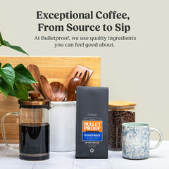 Bulletproof French Kick dark roast aroma enhancing your coffee ritual.