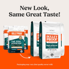 Bulletproof High Achiever coffee bag closeup showcases premium Arabica sourcing