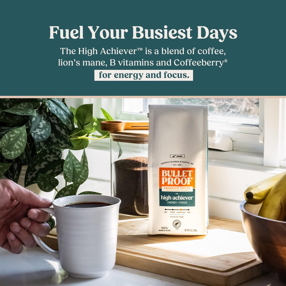 Bulletproof High Achiever Lion's Mane detail emphasizes brain-boosting adaptogens